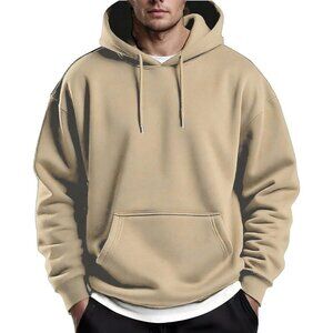 Coofandy Men Moon Grey Pullover Fleece Hooded Sweatshirt with Kanga Pocket